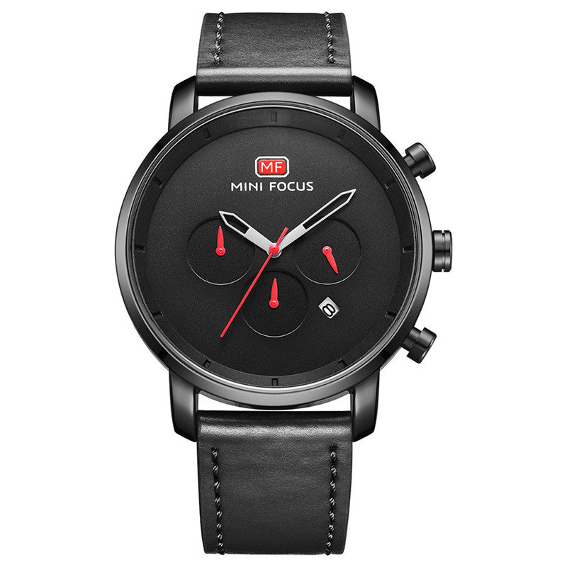 Multi-function Movement Calendar Waterproof Leather Strap