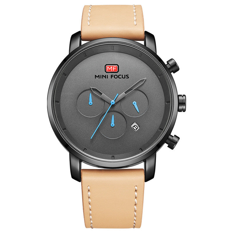 Multi-function Movement Calendar Waterproof Leather Strap