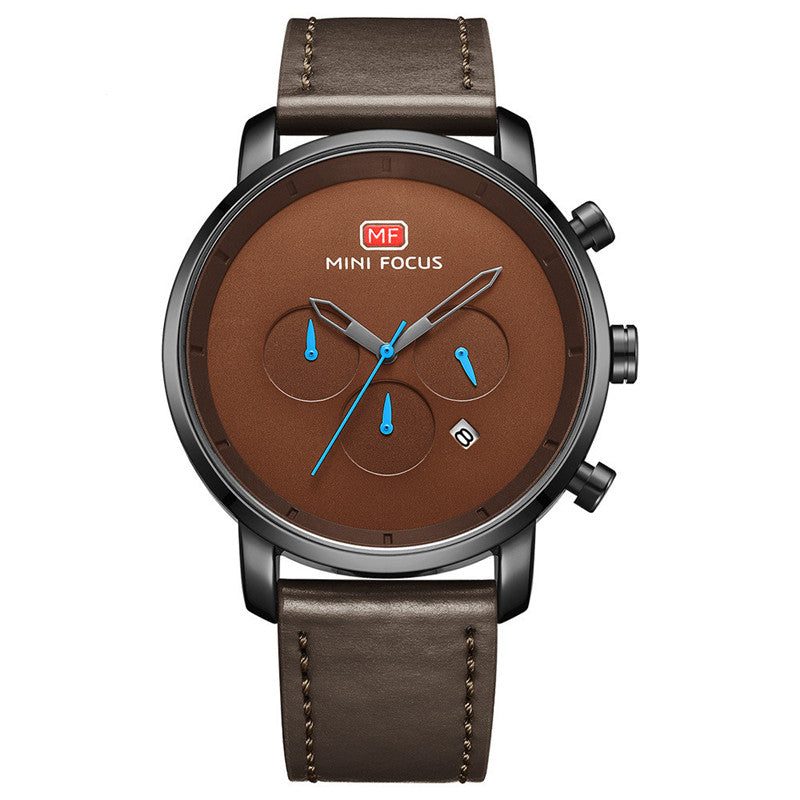 Multi-function Movement Calendar Waterproof Leather Strap