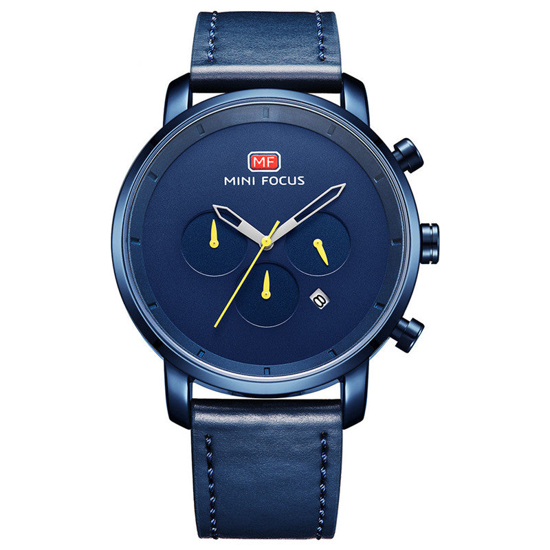 Multi-function Movement Calendar Waterproof Leather Strap