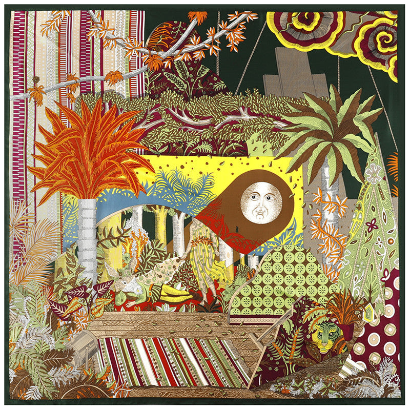 Women'S Scarves Jungle Flower And Bird Print  Twill Silk Simulation Square Scarf Shawl Scarf