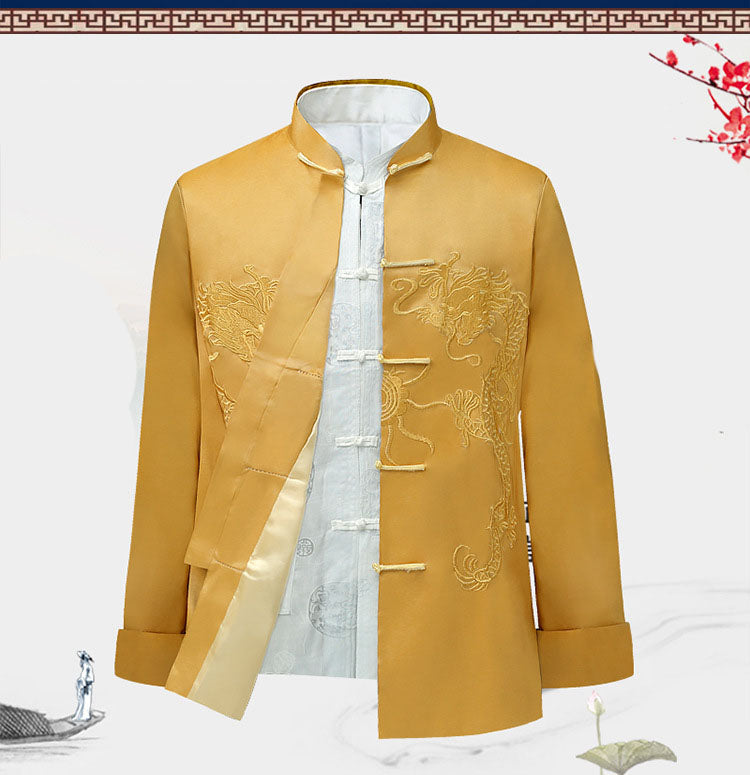 High-End Middle-Aged And Old-Aged Silk Chinese Style Dad Outfit Jacket
