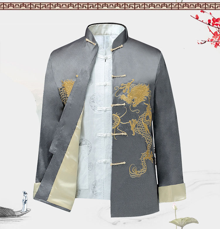 High-End Middle-Aged And Old-Aged Silk Chinese Style Dad Outfit Jacket