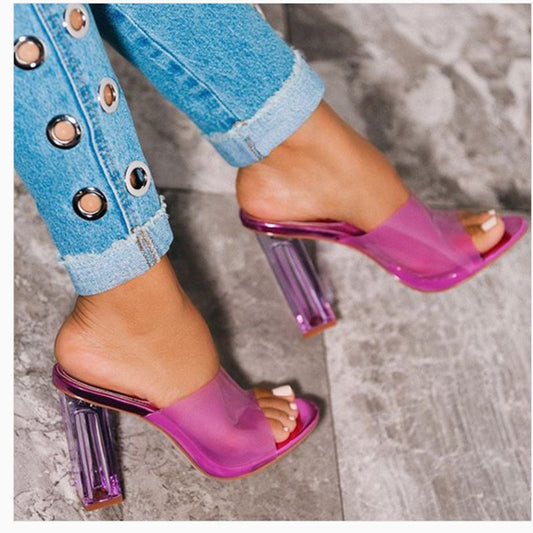 Long-Term Spot Block High Heels European and American Hot Style Ladies Slippers Plus Size 42 Factory Direct Supply Cross-Border