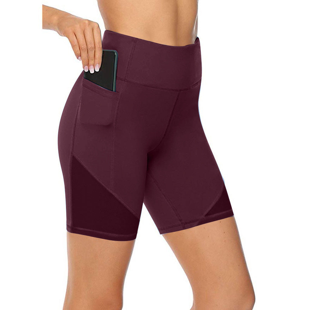 Pure Color Loose Thin Mesh Stitching Casual Yoga Shorts