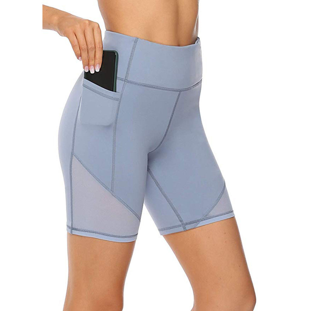 Pure Color Loose Thin Mesh Stitching Casual Yoga Shorts