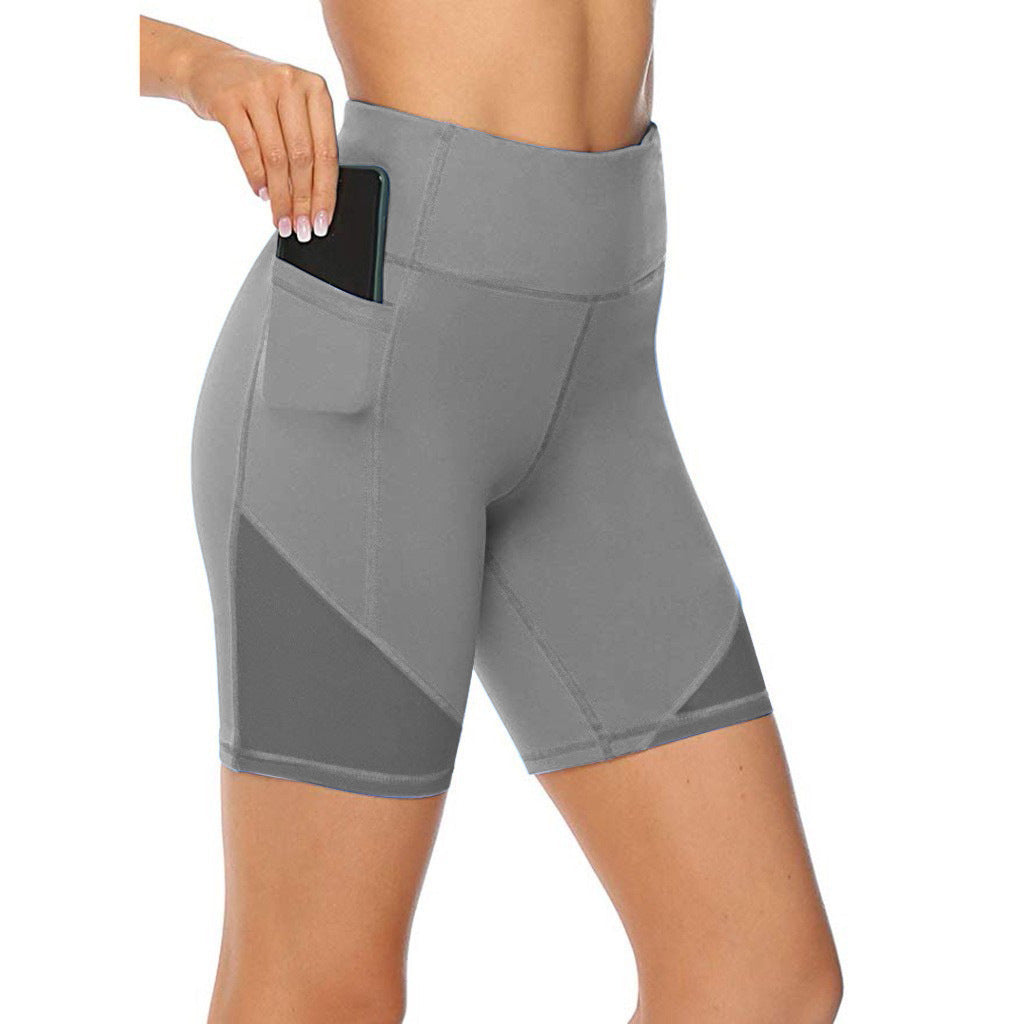 Pure Color Loose Thin Mesh Stitching Casual Yoga Shorts