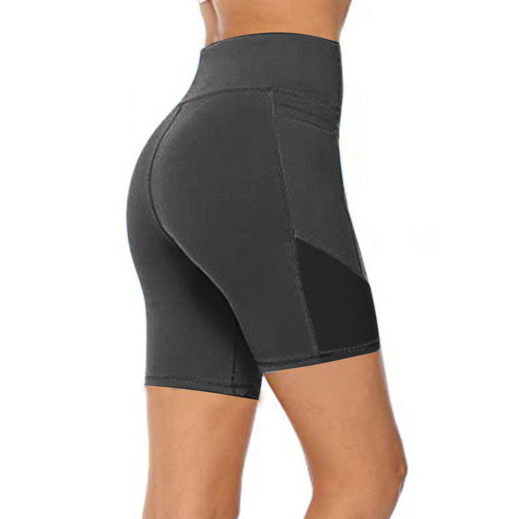 Pure Color Loose Thin Mesh Stitching Casual Yoga Shorts