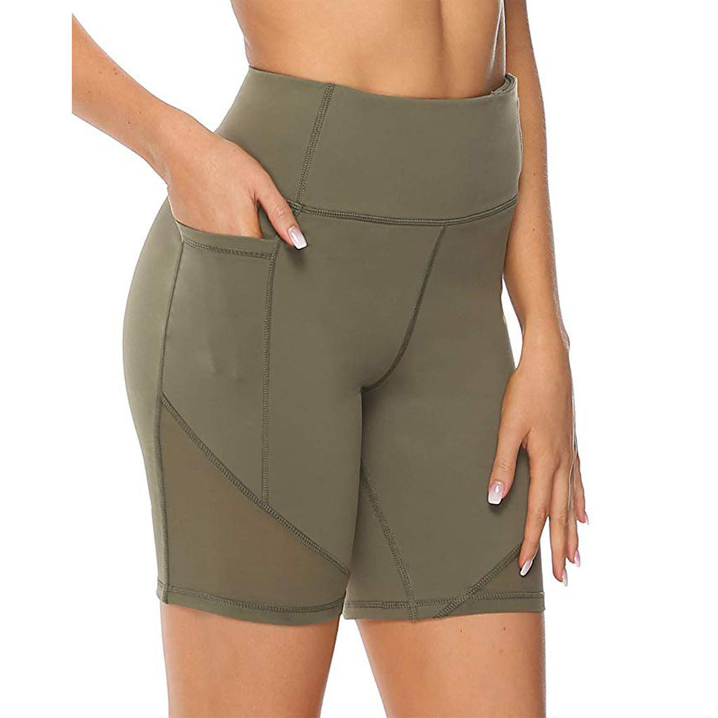 Pure Color Loose Thin Mesh Stitching Casual Yoga Shorts