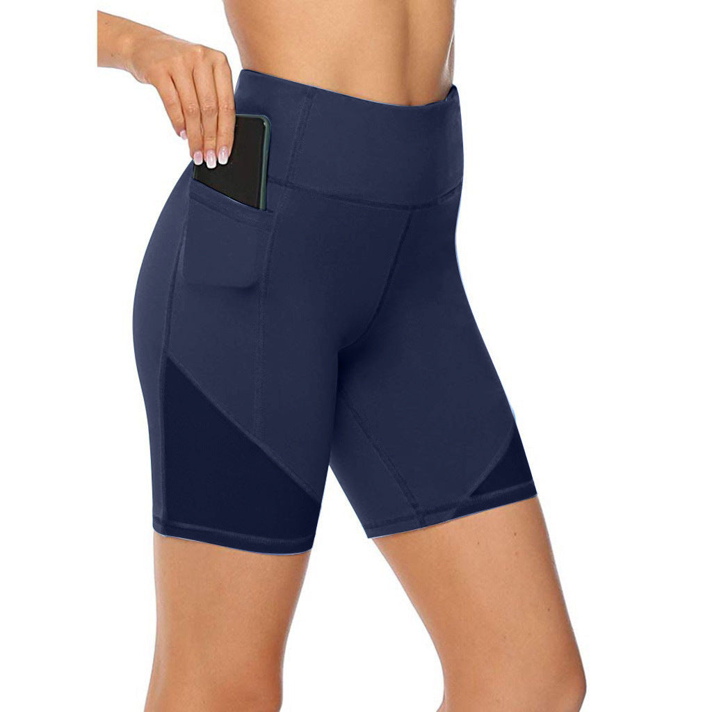 Pure Color Loose Thin Mesh Stitching Casual Yoga Shorts
