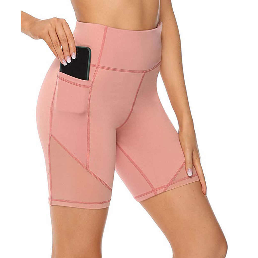 Pure Color Loose Thin Mesh Stitching Casual Yoga Shorts