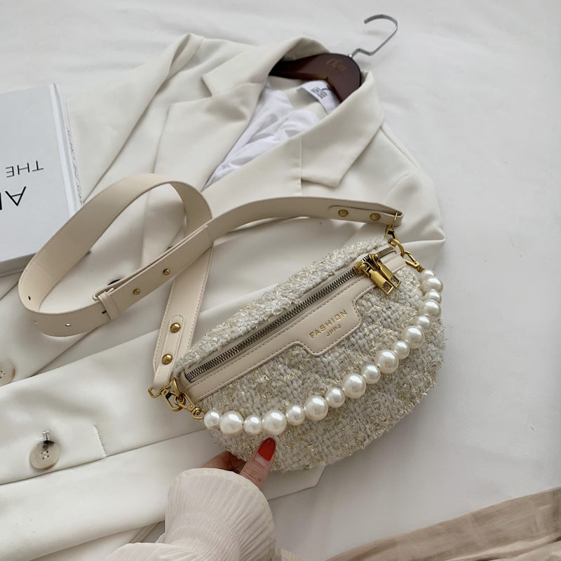 Fashion Contrast Color Pearl Wide Shoulder Strap Shoulder Bag