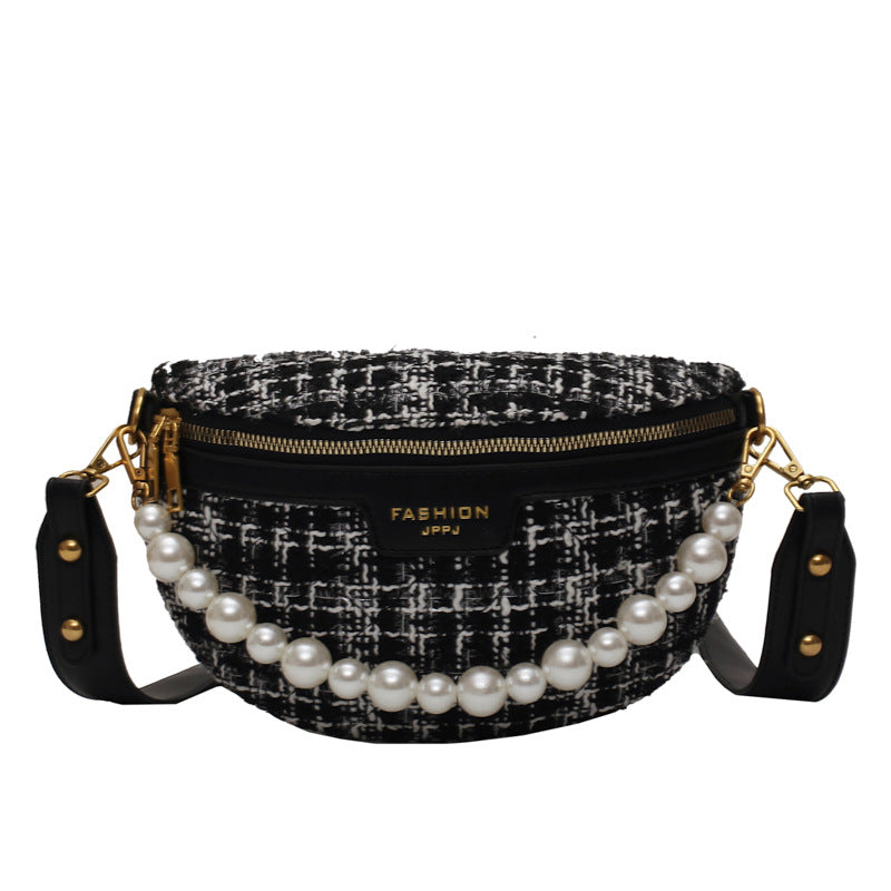 Fashion Contrast Color Pearl Wide Shoulder Strap Shoulder Bag