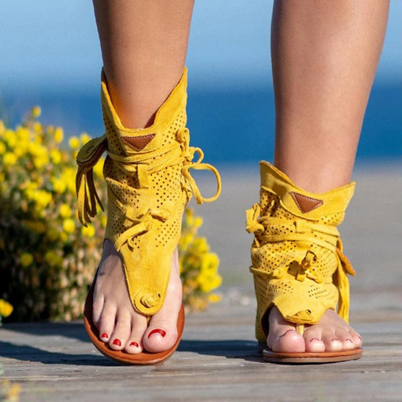 Large Size Fringe Strap Toe Clipping Women'S Flat Shoes And Sandals