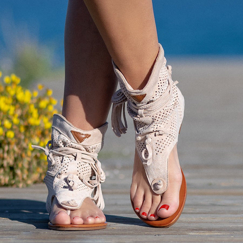 Large Size Fringe Strap Toe Clipping Women'S Flat Shoes And Sandals