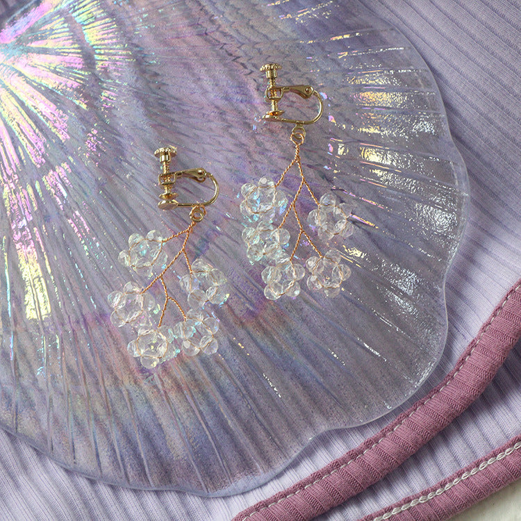 Crystal Braided Leaf Vein Ear Clip Earrings