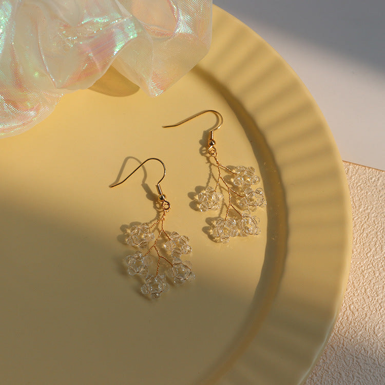 Crystal Braided Leaf Vein Ear Clip Earrings