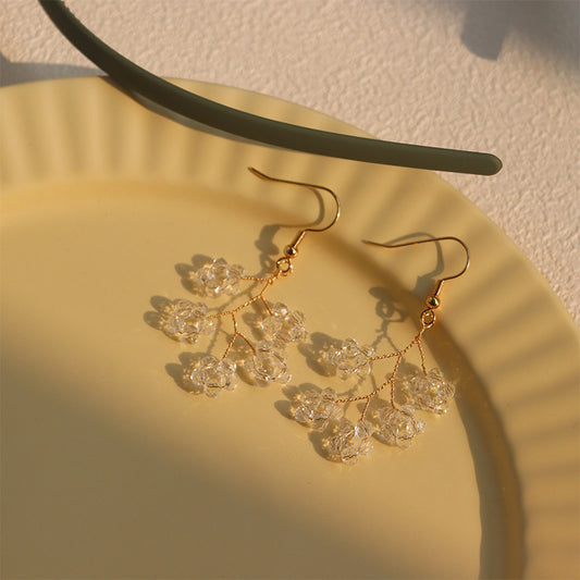 Crystal Braided Leaf Vein Ear Clip Earrings
