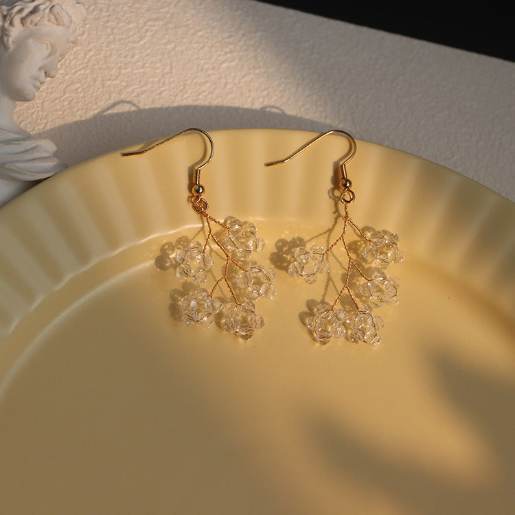 Crystal Braided Leaf Vein Ear Clip Earrings