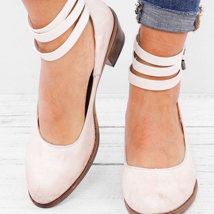 Women's Shoes Black One Word Buckle Single Shoes High Heels Thick Heel