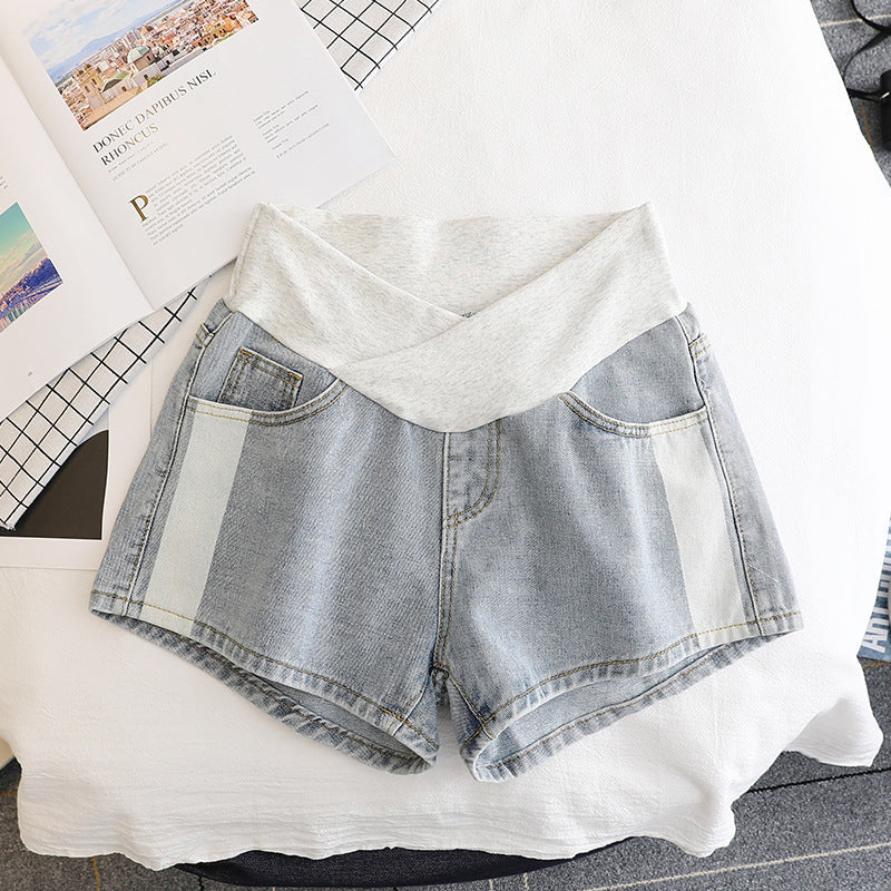 Wear Maternity Shorts, Mothers Wear Thin Denim Belly Lift Maternity Pants During Pregnancy