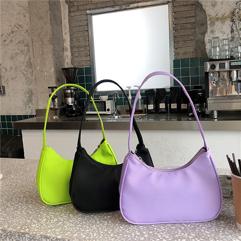 New candy purple underarm bag niche hobo personality bag retro simple handbag one shoulder nylon bag