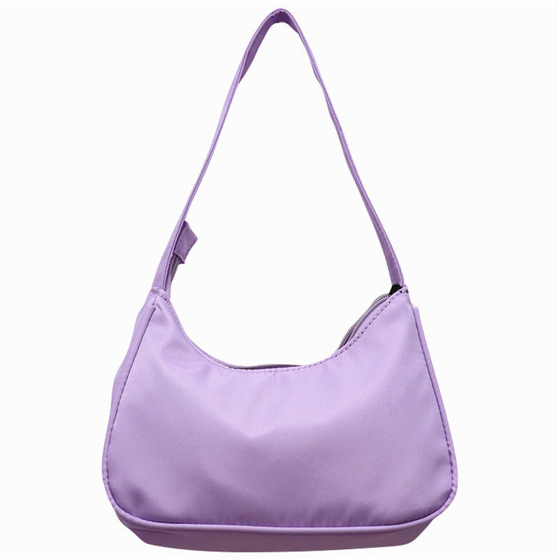 New candy purple underarm bag niche hobo personality bag retro simple handbag one shoulder nylon bag