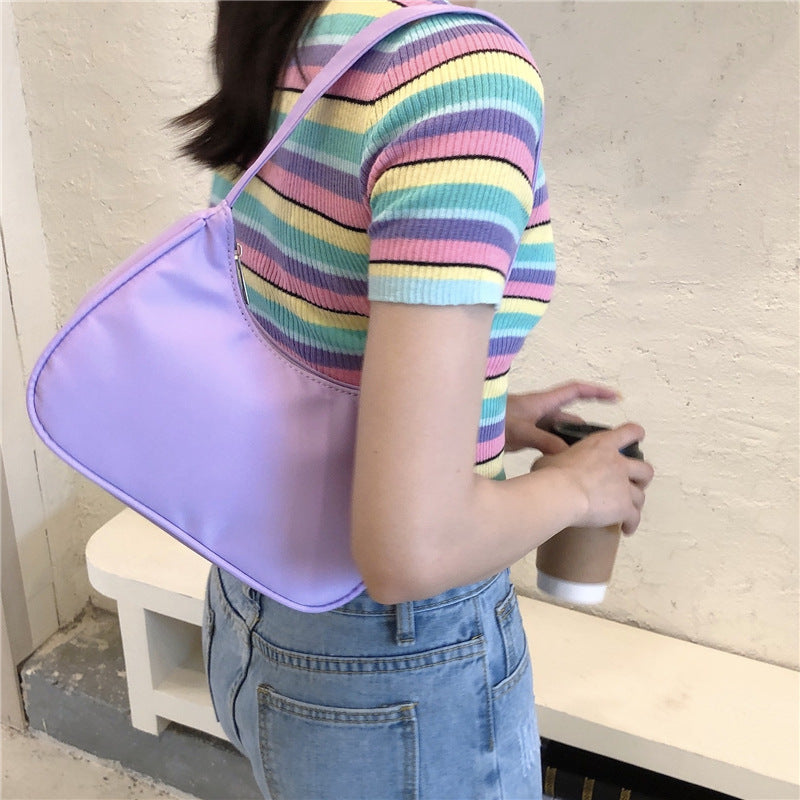 New candy purple underarm bag niche hobo personality bag retro simple handbag one shoulder nylon bag