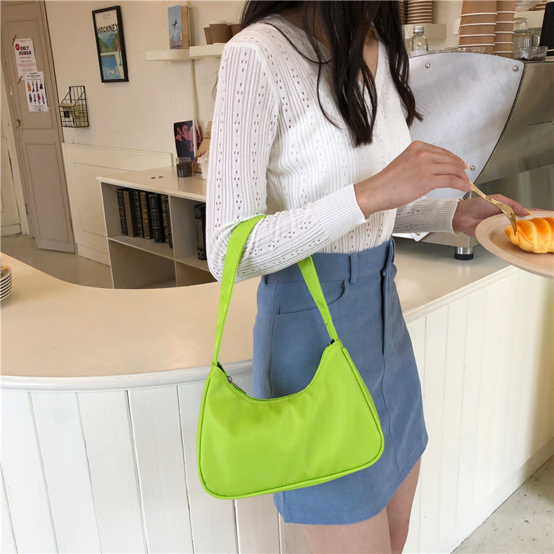 New candy purple underarm bag niche hobo personality bag retro simple handbag one shoulder nylon bag