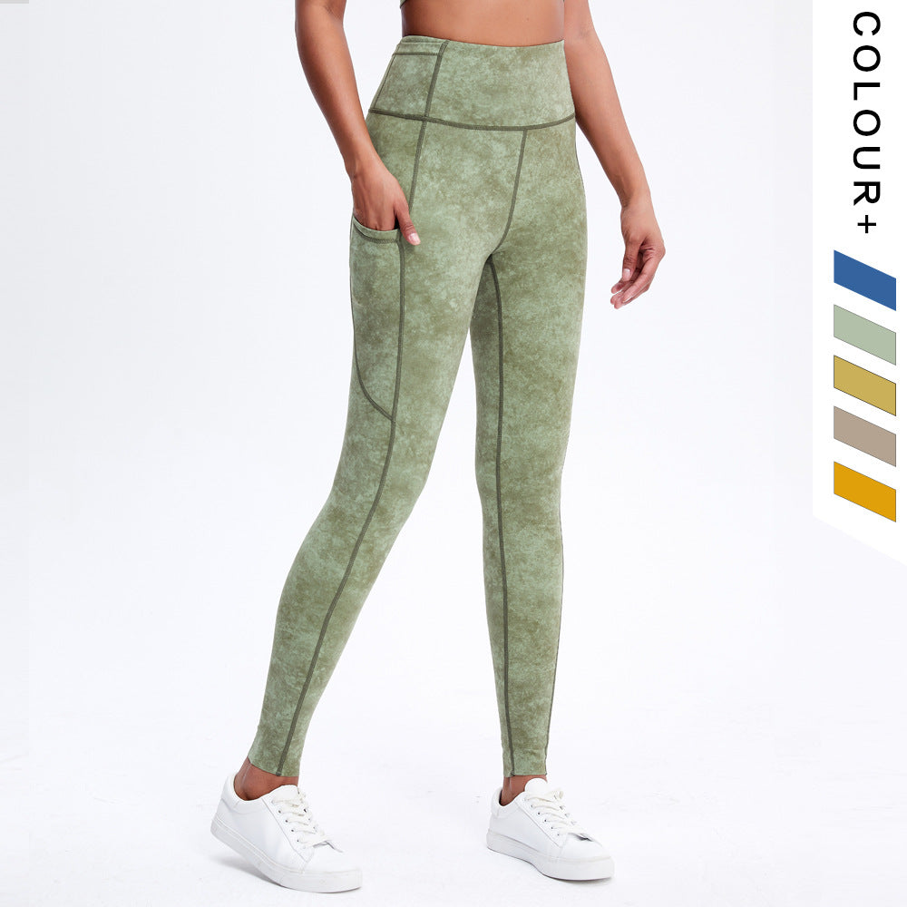 Double-Sided Pocket Yoga Pants Women'S High Waist Hip-Lifting Running Tight Elastic Feet Fitness Pants