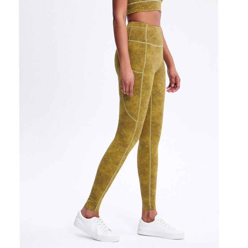 Double-Sided Pocket Yoga Pants Women'S High Waist Hip-Lifting Running Tight Elastic Feet Fitness Pants