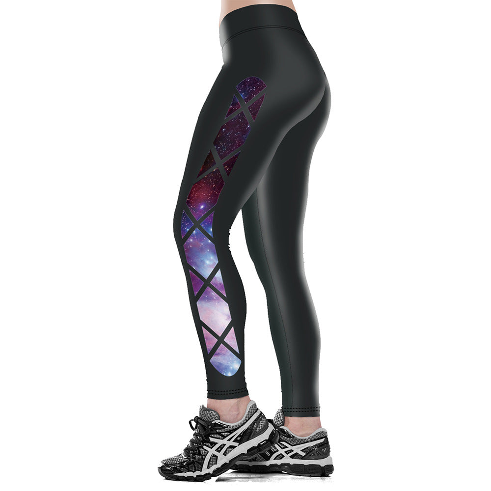 Purple Starry Sky High Waist Hip Body Nine-point Sports Fitness Pants