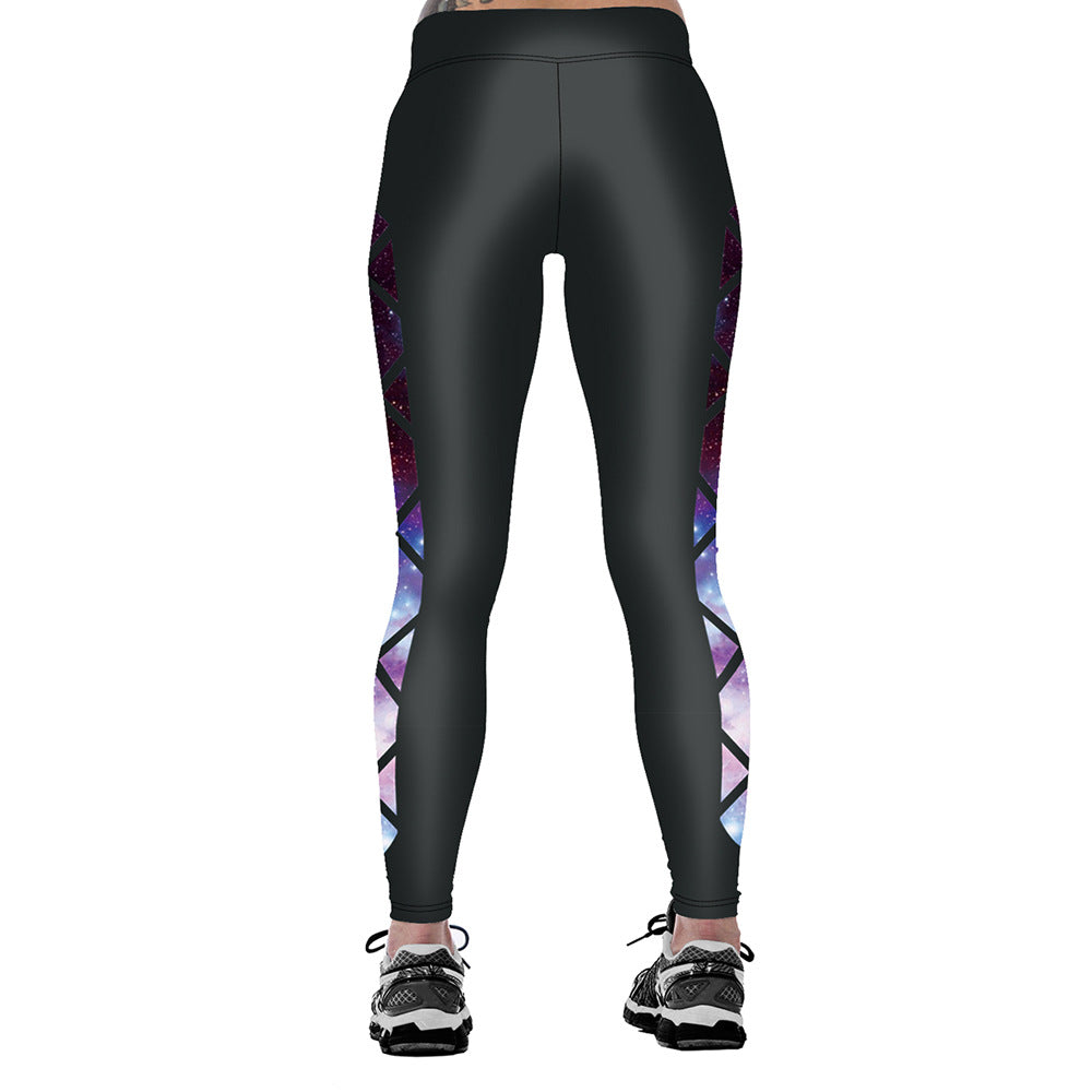 Purple Starry Sky High Waist Hip Body Nine-point Sports Fitness Pants