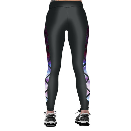 Purple Starry Sky High Waist Hip Body Nine-point Sports Fitness Pants