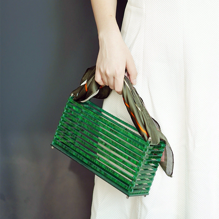 Square Tote Handbag European And American Retro Woven Beach Dinner Bag Mini Hollow Clutch