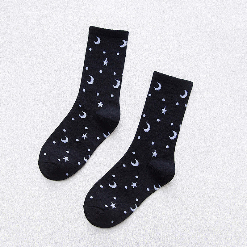 Letter Star Moon Cotton Tube Women's Socks