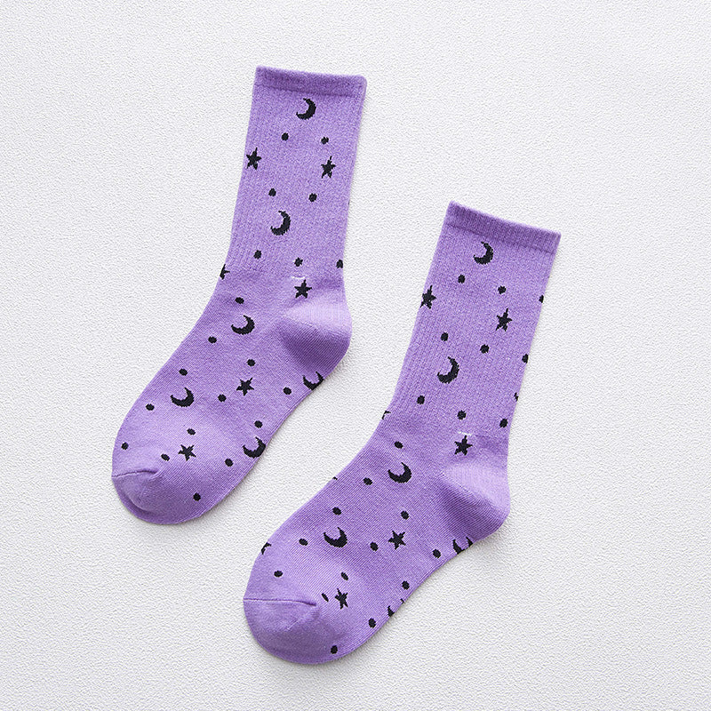 Letter Star Moon Cotton Tube Women's Socks