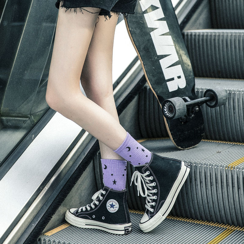 Letter Star Moon Cotton Tube Women's Socks