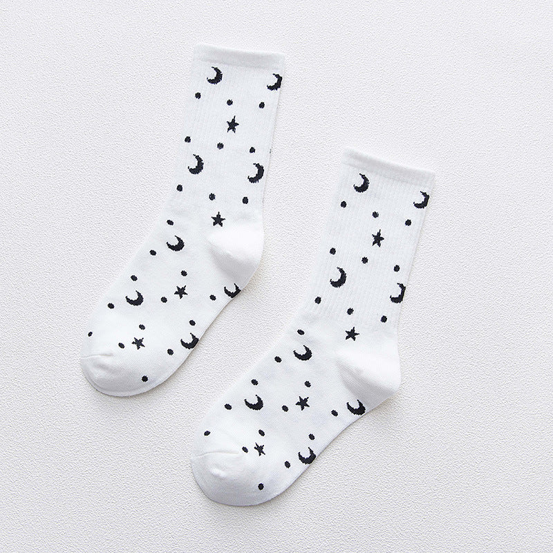 Letter Star Moon Cotton Tube Women's Socks