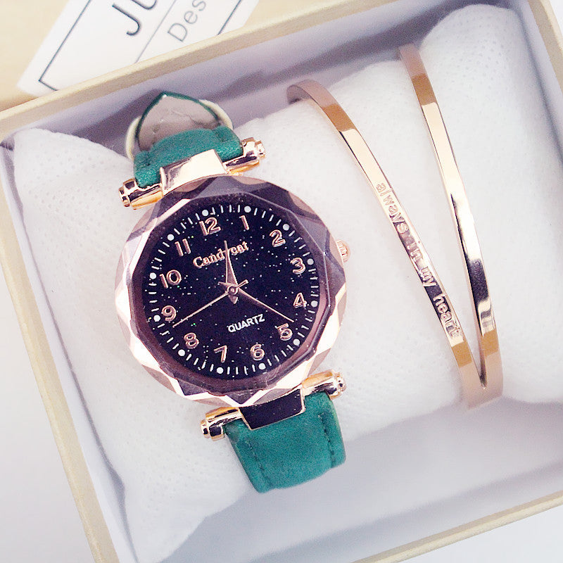 Ladies Belt Quartz Pointer Bracelet Set