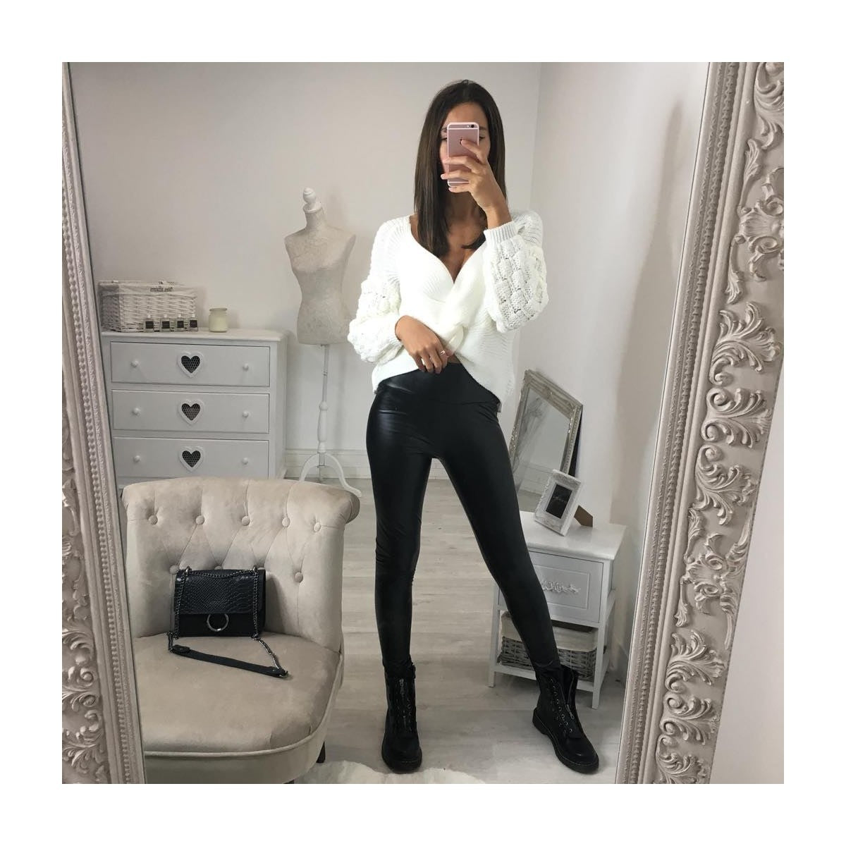 Ladies High Elastic PU Leather Pants Tight Leggings
