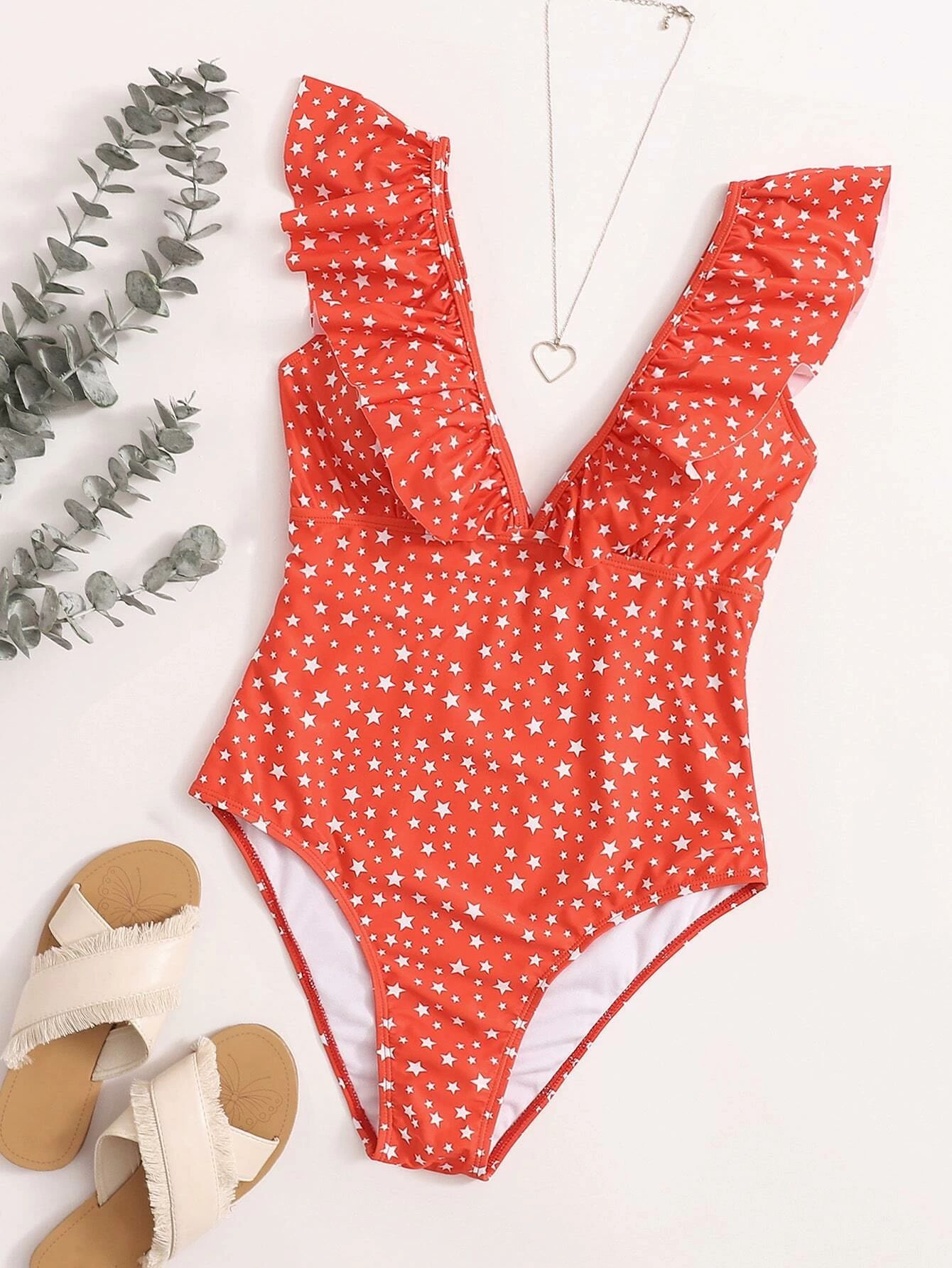 Amazon olid Color Pleated OIne-Piece Swimsuit Fashionable Sexy Slim Bikini