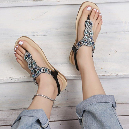 Retro Beaded Rhinestone Soft Sole Travel Beach Shoes