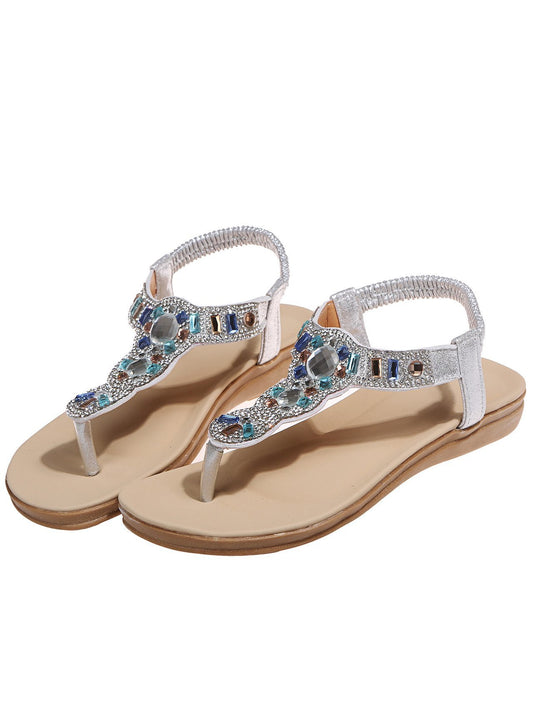Retro Beaded Rhinestone Soft Sole Travel Beach Shoes