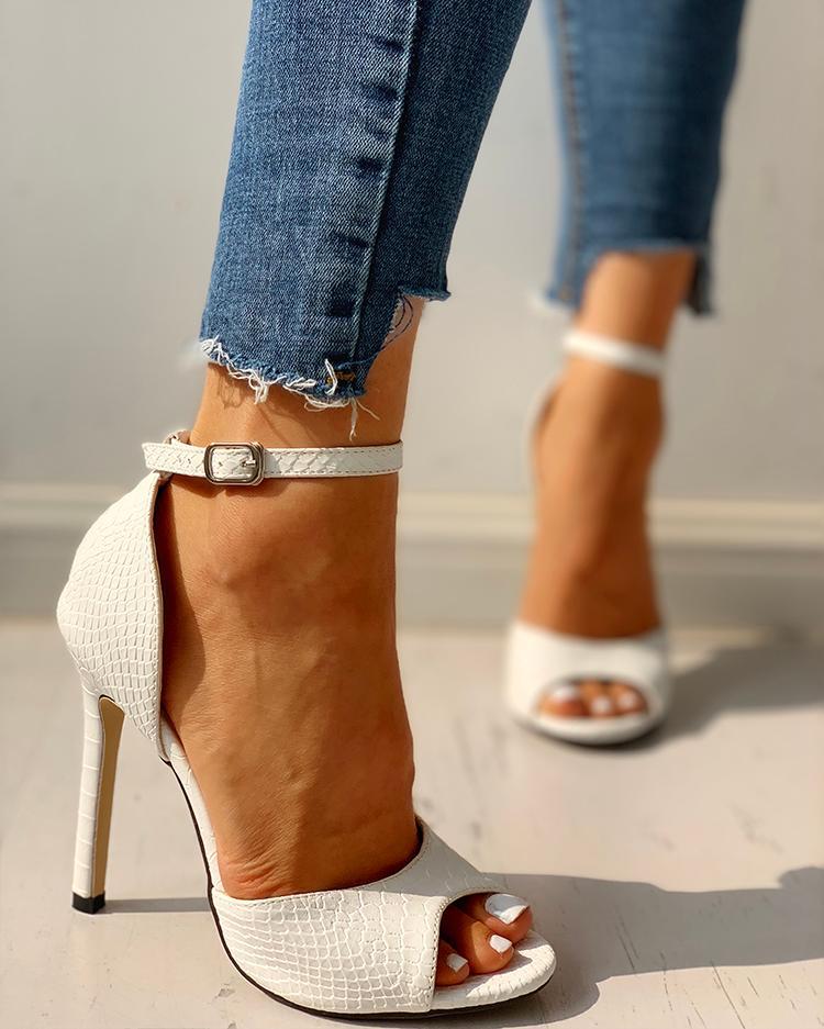 States Sexy Snake Print Stiletto Buckle Fish Mouth Bag Heel Sandals
