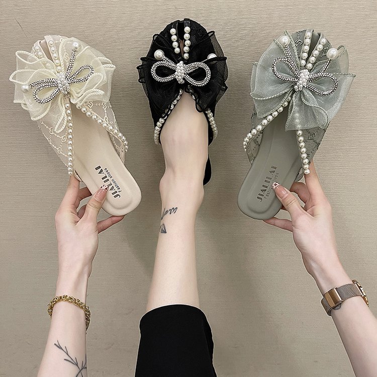 Korean Version Of The New Lace Bow Net Gauze Slippers