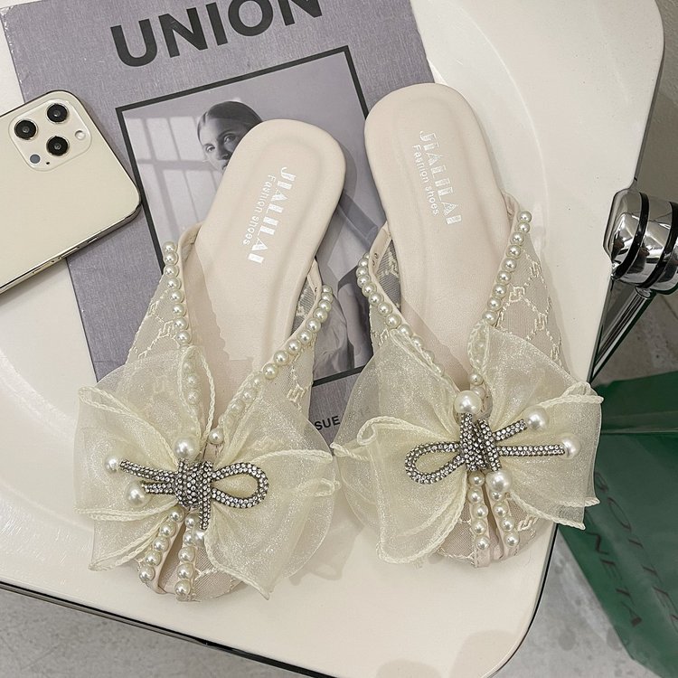 Korean Version Of The New Lace Bow Net Gauze Slippers