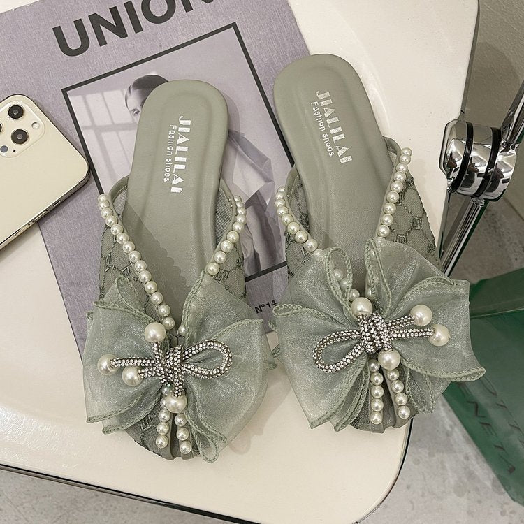 Korean Version Of The New Lace Bow Net Gauze Slippers