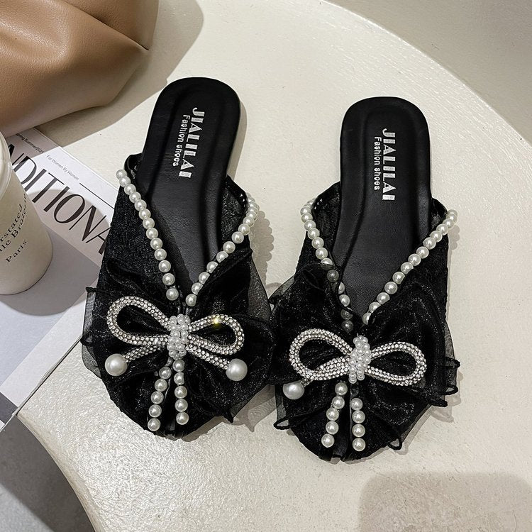 Korean Version Of The New Lace Bow Net Gauze Slippers