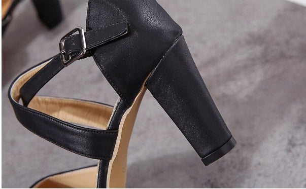 Baotou High-Heel Pu Rubber Chunky Heel Sandals With One-Line Buckle
